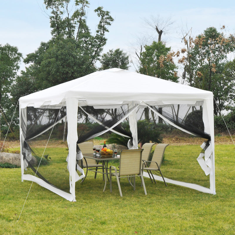 Gazebo in Tessuto PE con Zanzariera Bianco 4x3m 