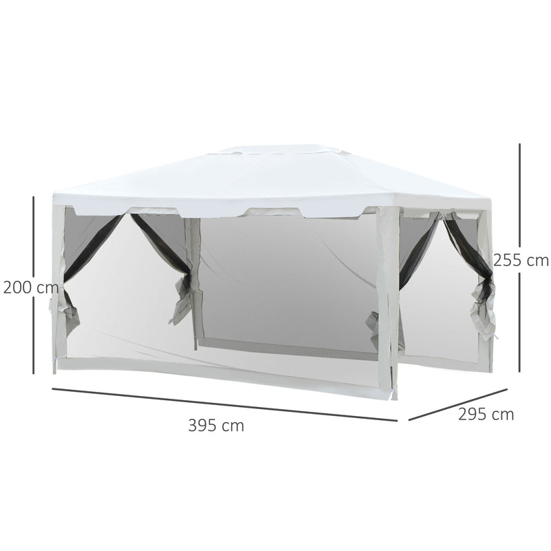 Gazebo in Tessuto PE con Zanzariera Bianco 4x3m 