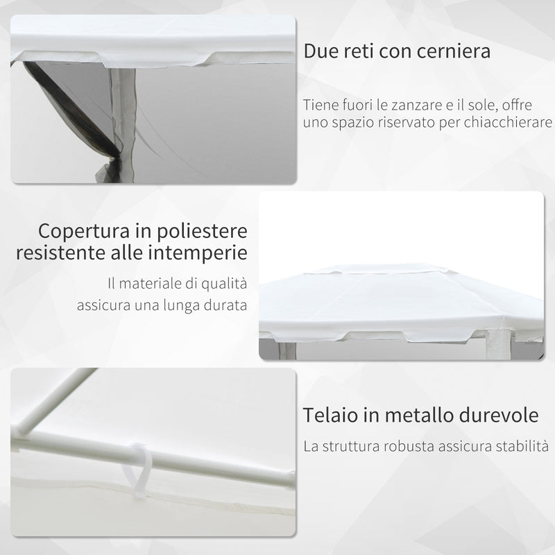 Gazebo in Tessuto PE con Zanzariera Bianco 4x3m 