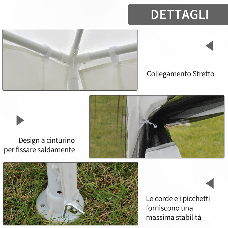 Gazebo in Tessuto PE con Zanzariera Bianco 4x3m 