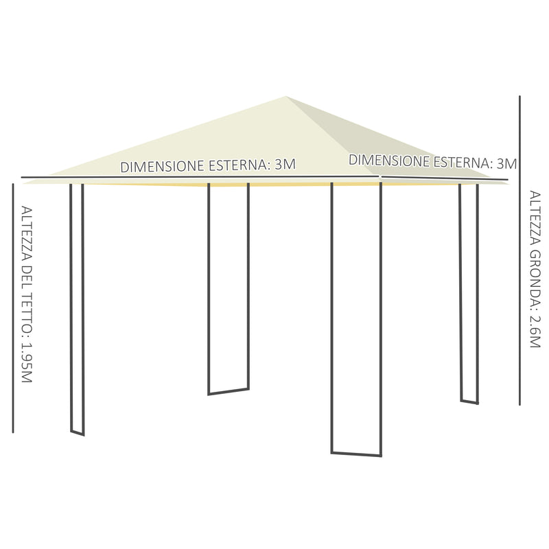 Tendone Gazebo da Giardino Bianco in Metallo 3x3m 