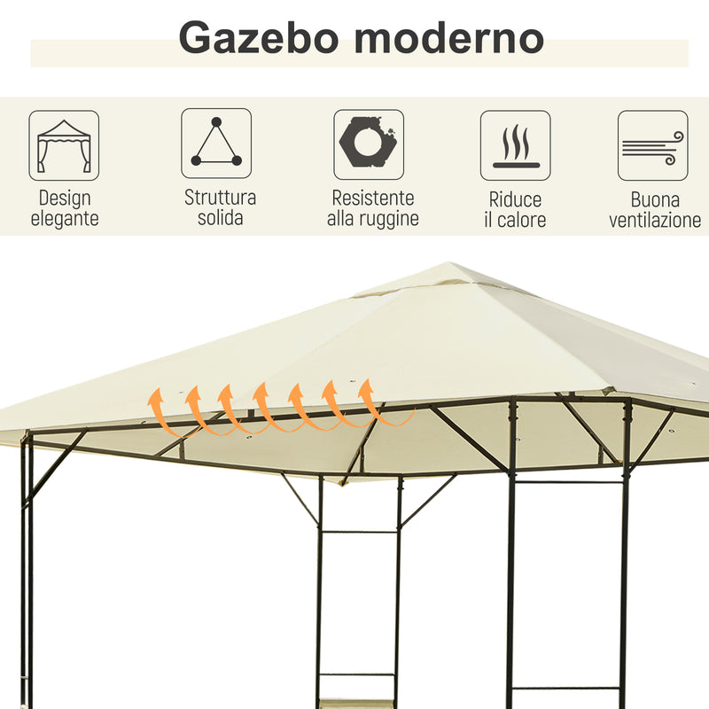 Tendone Gazebo da Giardino Bianco in Metallo 3x3m 