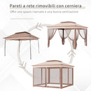 Gazebo Doppio Tetto Impermeabile con Zanzariere Marrone 3,25x3,25 m 