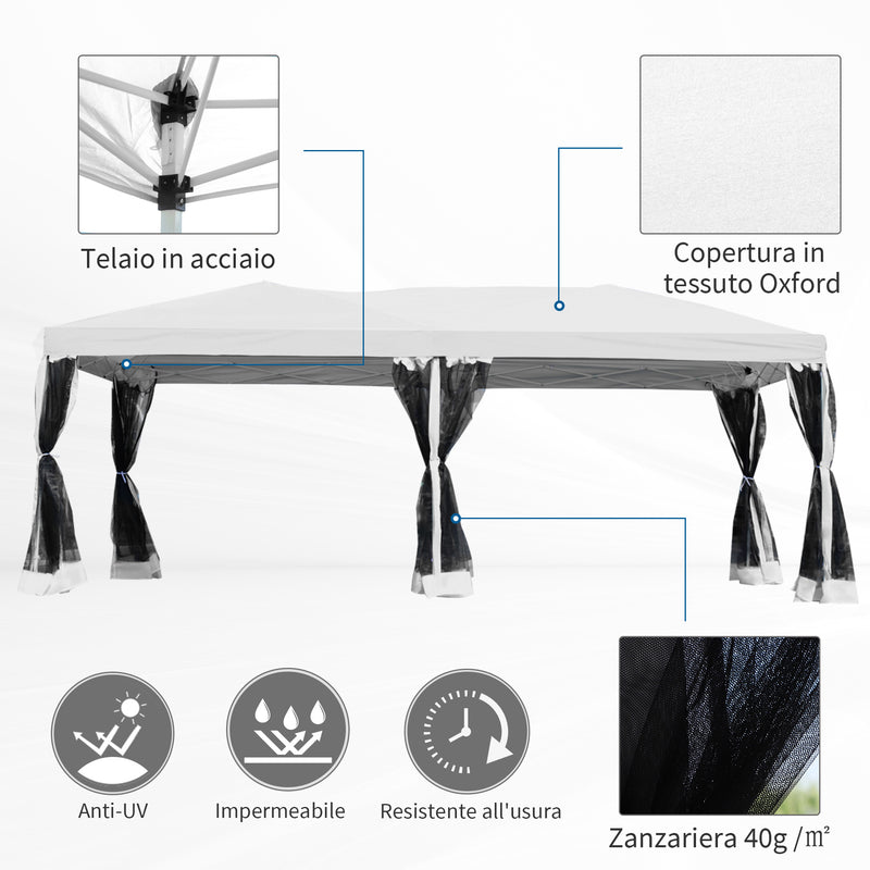 Gazebo Impermeabile Pieghevole con Zanzariera Crema 3x6m 