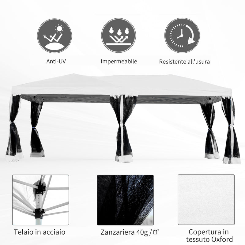 Gazebo Impermeabile Pieghevole con Zanzariera Crema 3x6m 