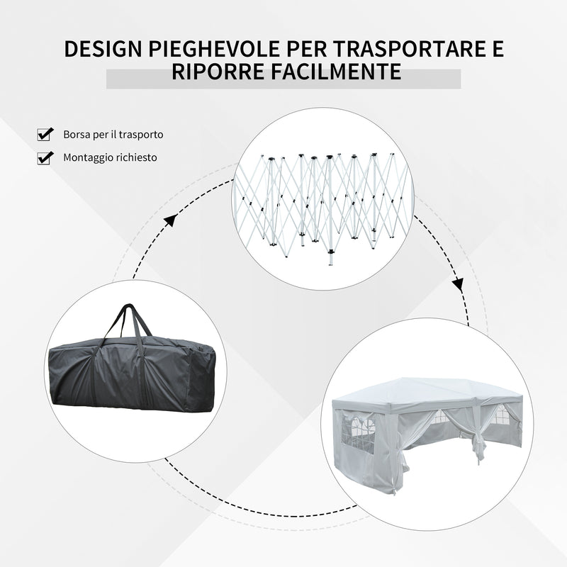 Tendostruttura Pieghevole da Giardino 6 Pannelli Laterali Bianco 3x6m 