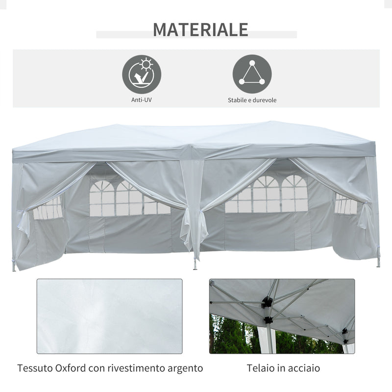 Tendostruttura Pieghevole da Giardino 6 Pannelli Laterali Bianco 3x6m 