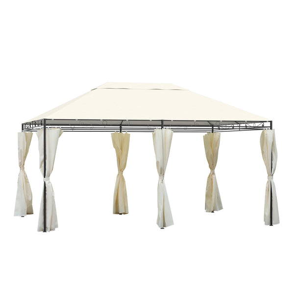 Rechteckiger Pavillon mit stabiler Metallstruktur und cremefarbenen Seitenvorhängen 4 x 3 m online