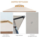 Gazebo da Giardino 3x3 m con Doppio Tettuccio in Metallo e Poliestere Beige 