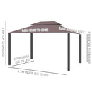 Gazebo da Giardino con Doppio Tetto e Zanzariera in Poliestere Caffè 2.9x3.9m 