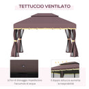 Gazebo da Giardino con Doppio Tetto e Zanzariera in Poliestere Caffè 2.9x3.9m 