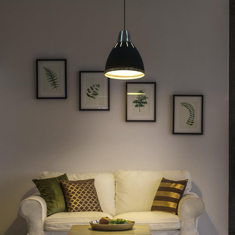 Lampada Moderna a Sospensione in Metallo Cromato Nero 30x35 cm 