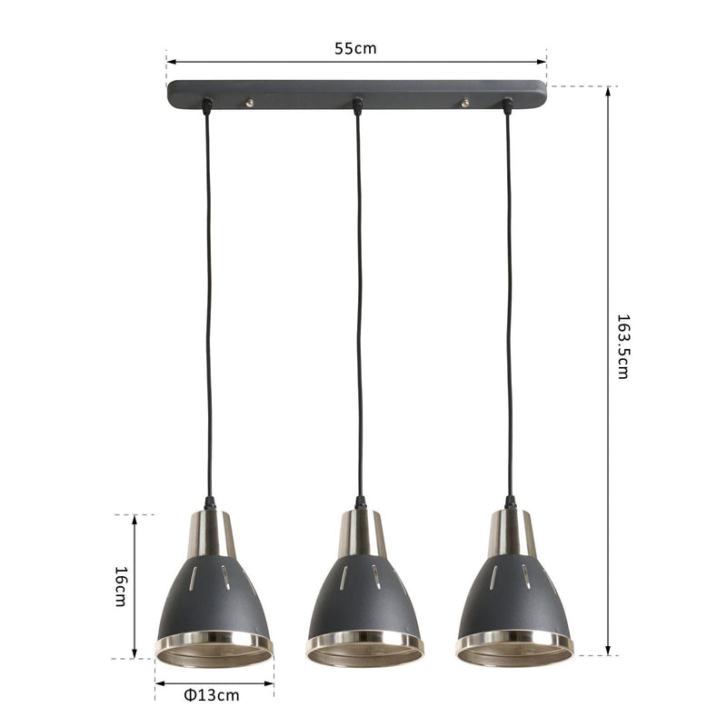 Lampada Moderna di Design a Sospensione 3 Luci in Metallo Nero Ø13x16x55 cm 