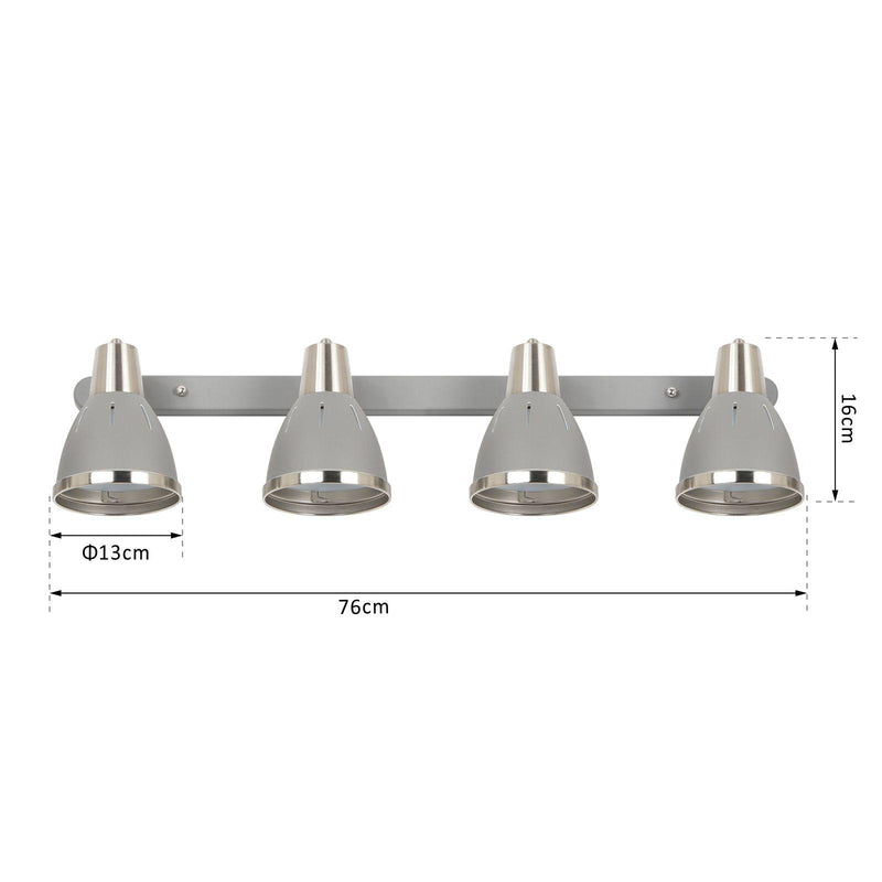 Plafoniera con 4 Faretti LED da Soffitto Orientabili in Metallo Cromato Grigio Ø13x16x72 cm 