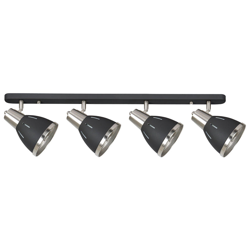 Plafoniera con 4 Faretti LED da Soffitto Orientabili in Metallo Cromato Nero Ø13x16x72 cm 