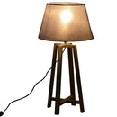 Lampada da Tavolo Paralume in Lino Base in Legno di Paulonia Grigio 68,5 cm 