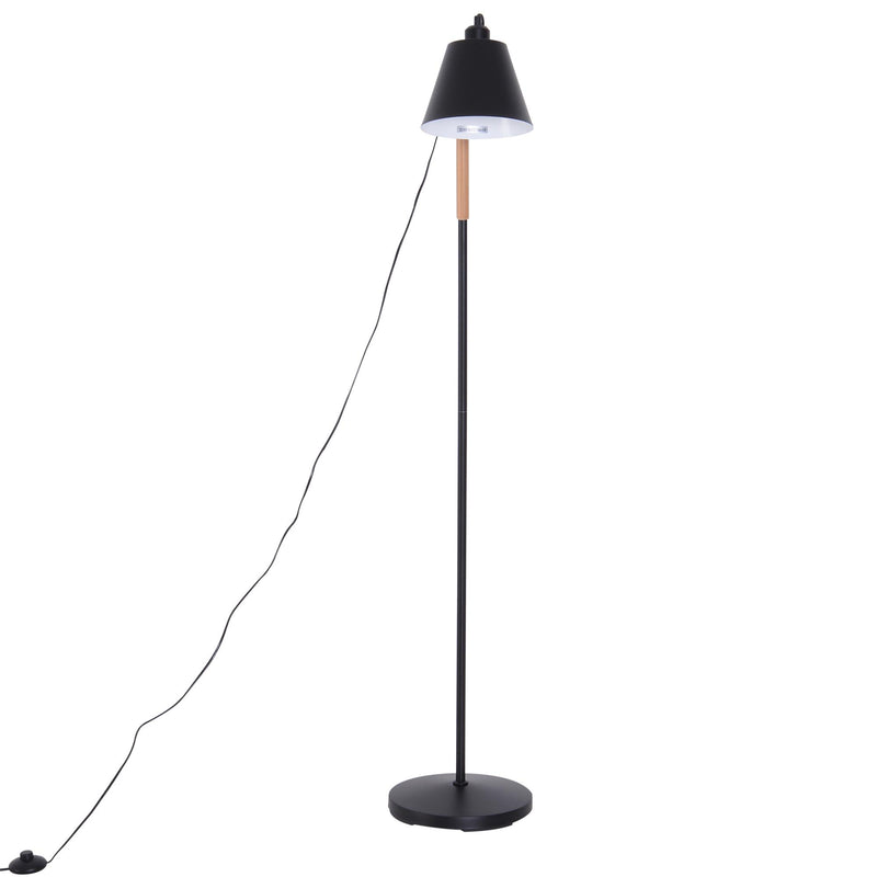 Lampada da Terra Paralume Regolabile in Metallo e Legno Nero 