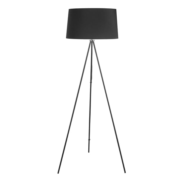 sconto Dreibein-Stehlampe aus Metall mit schwarzem Leinenschirm Ø48x156 cm