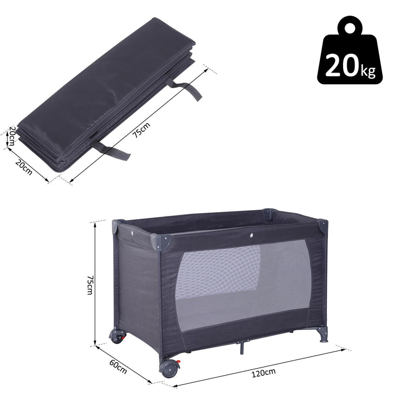 Lettino da Viaggio per Bambini Pieghevole con Borsa e Materassino in Tessuto Oxford Grigio Scuro 