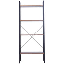 Libreria Scaffale a Scala 4 Ripiani Stile Industrial in Acciaio Nero,60x35x145 cm 