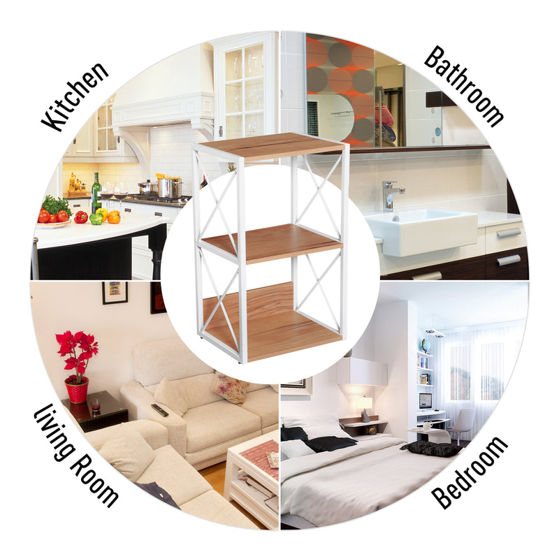 Libreria Scaffale 3 Ripiani con Struttura in Acciaio Bianco e Ripiani in Legno 40x35x72.5 cm 