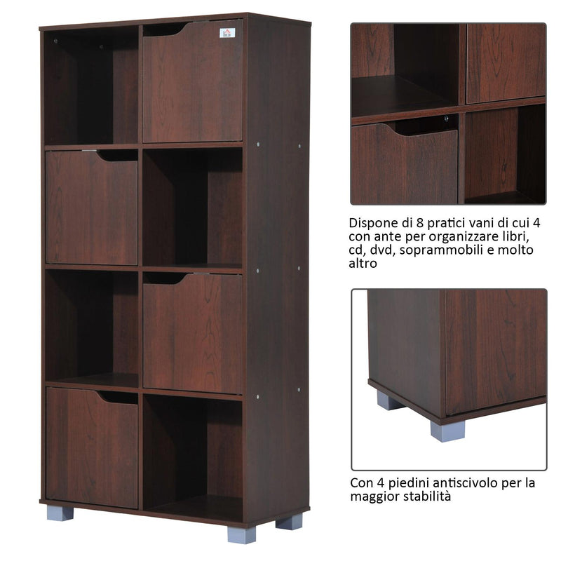 Libreria Design Moderno 8 Vani con 4 Ante in Legno Marrone Scuro 60x30x122 cm 