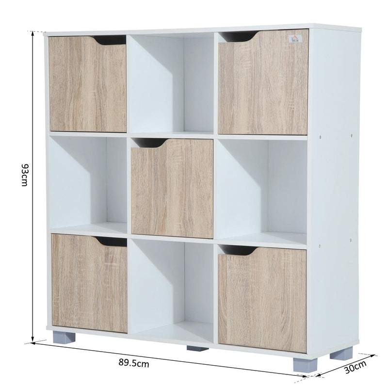 Libreria Scaffale con 9 Scompartimenti Bianco e Rovere 89.5x30x93 cm 