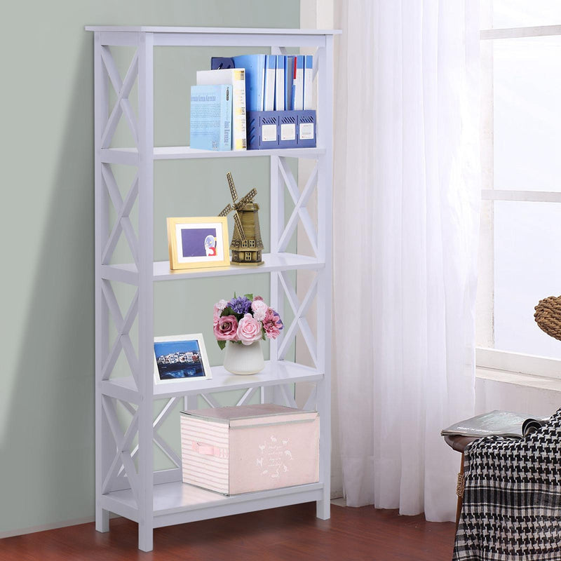Libreria Scaffale da Parete a 4 Ripiani in Legno Bianco 70x30x145.3 cm 