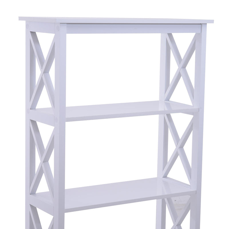 Libreria Scaffale da Parete a 4 Ripiani in Legno Bianco 70x30x145.3 cm 
