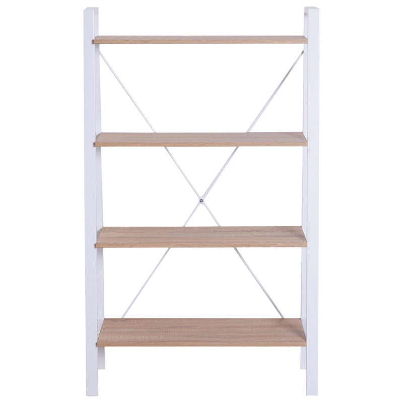 Libreria Scaffale a Scala 4 Ripiani in Legno e Acciaio Bianco e Rovere 80x33x133.5 cm 