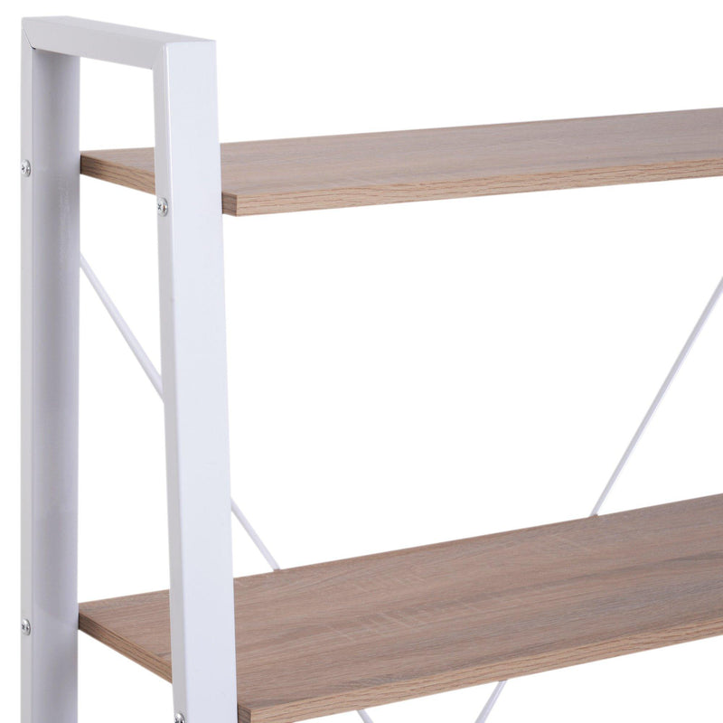 Libreria Scaffale a Scala 4 Ripiani in Legno e Acciaio Bianco e Rovere 80x33x133.5 cm 
