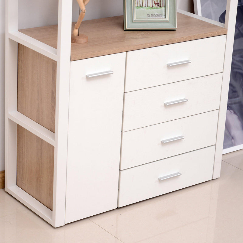 Libreria Armadio 2 Ripiani 4 Cassetti in Acciaio e Legno Bianco e Rovere 80x35x168 cm 