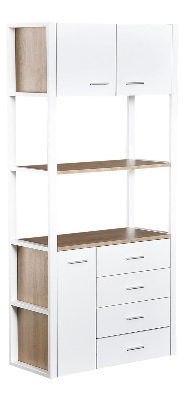 Bücherregal Schrank 2 Regale 4 Schubladen aus Stahl und Holz Weiß und Eiche 80x35x168 cm sconto