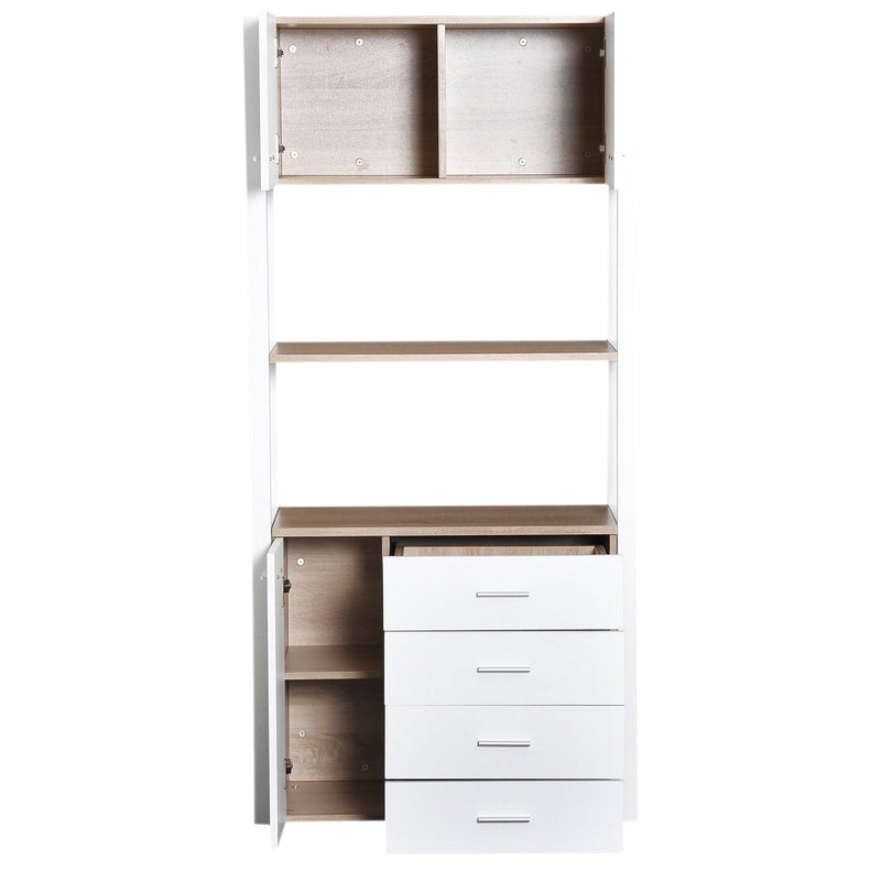 Libreria Armadio 2 Ripiani 4 Cassetti in Acciaio e Legno Bianco e Rovere 80x35x168 cm 