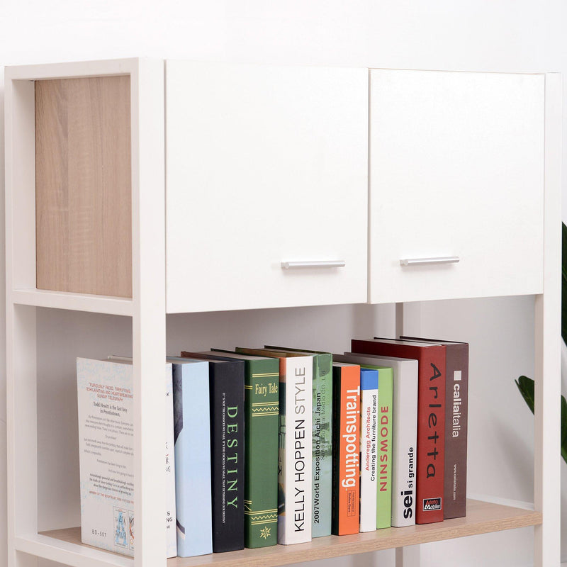 Libreria Armadio 2 Ripiani 4 Cassetti in Acciaio e Legno Bianco e Rovere 80x35x168 cm 