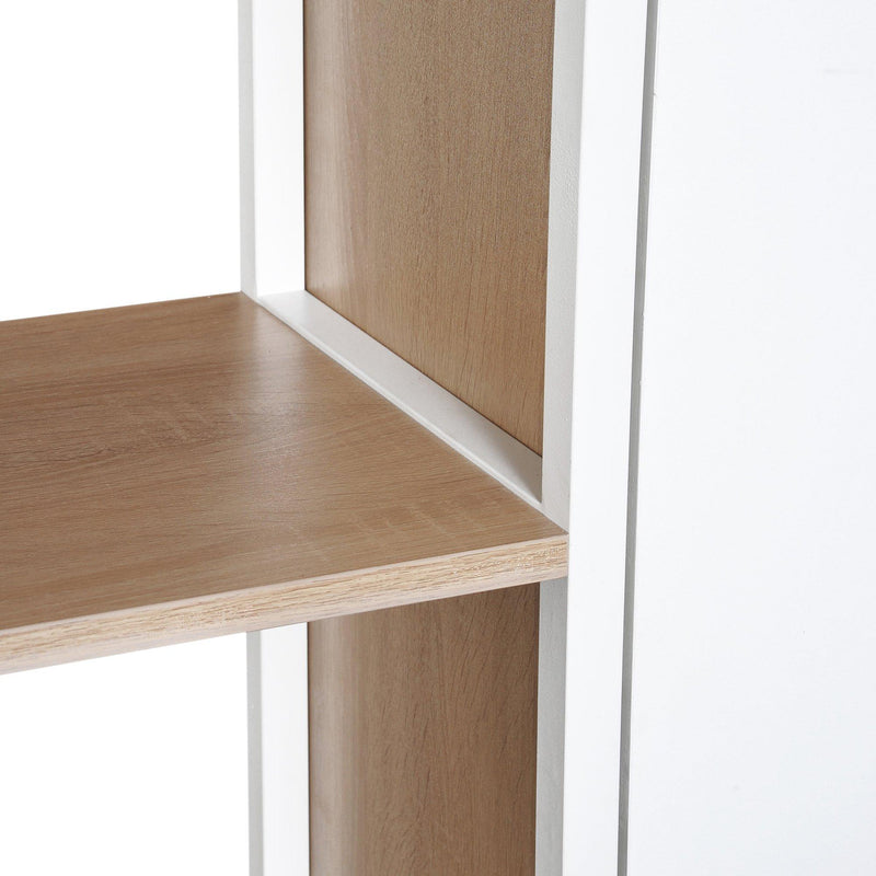 Libreria 6 Ripiani con 2 Cassetti e Armadietto in Acciaio e Legno Bianco e Rovere 100x35x180 cm 