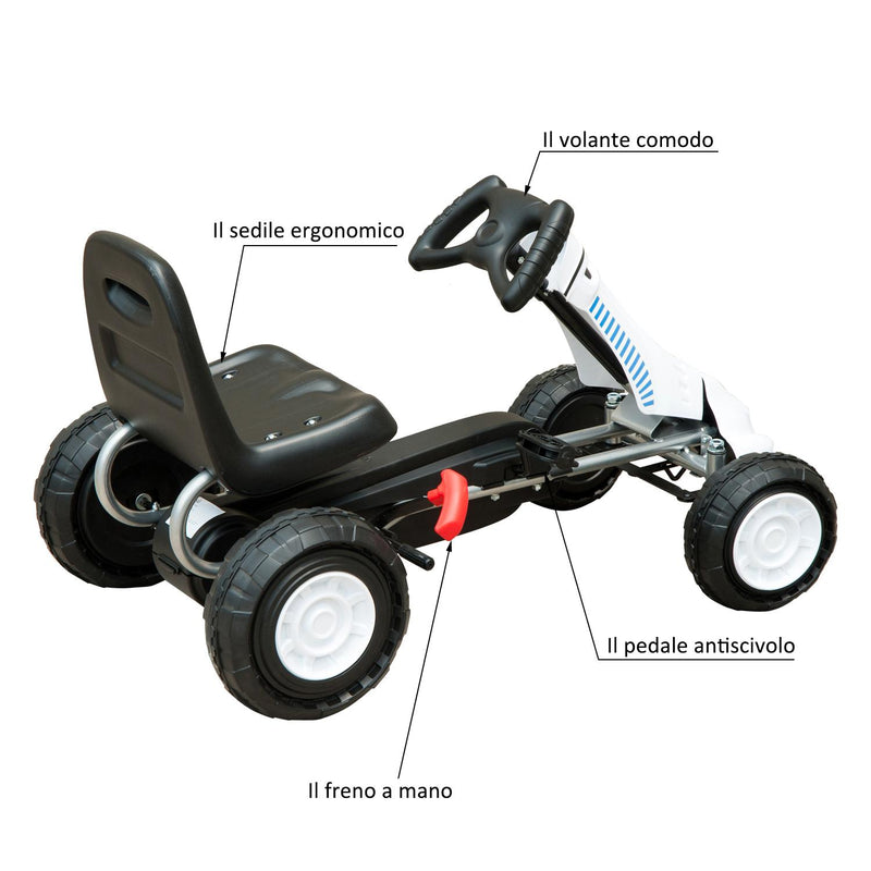Go-Kart a Pedali per Bambini Bianco e Nero 