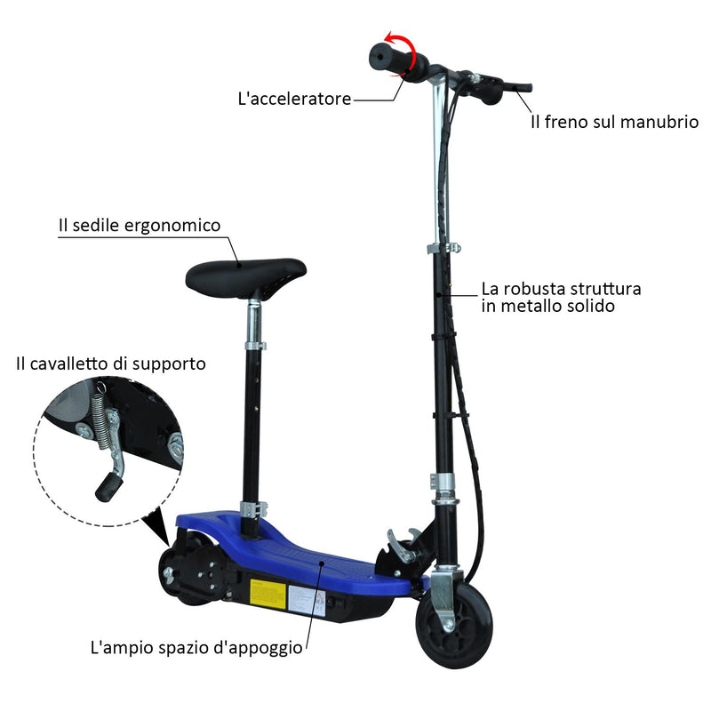 Monopattino Elettrico per Bambini 120W con Sedile Blu 