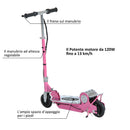 Monopattino Elettrico per Bambini 120W con Freno e Cavalletto Rosa 