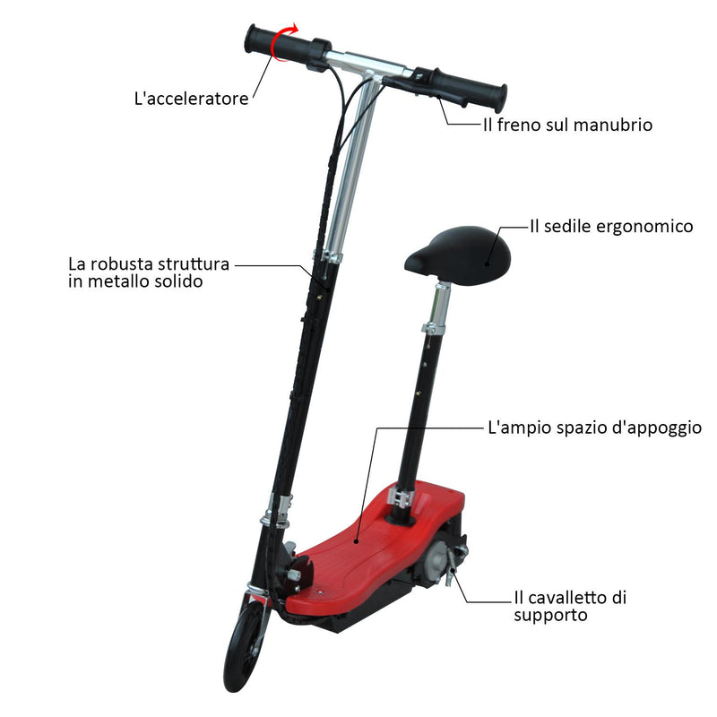 Monopattino Elettrico per Bambini 120W con Sedile Rosso 