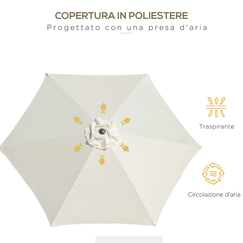 Ombrellone da Giardino Ø2.7x2.35 m Palo Ø38 mm in Alluminio Inclinabile Bianco 