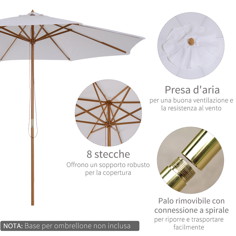 Ombrellone da Giardino Ø3 m Palo Ø38 mm in Legno Bianco 