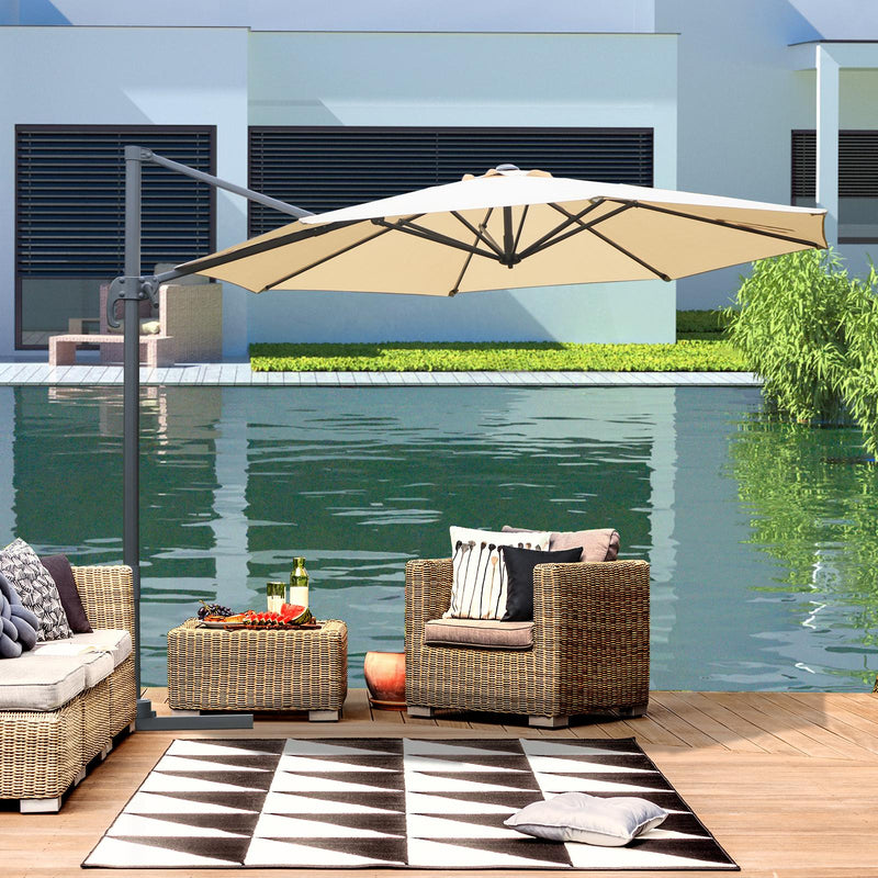 Ombrellone Decentrato da Giardino in Alluminio Ø2.95x2.5m 360° Beige 