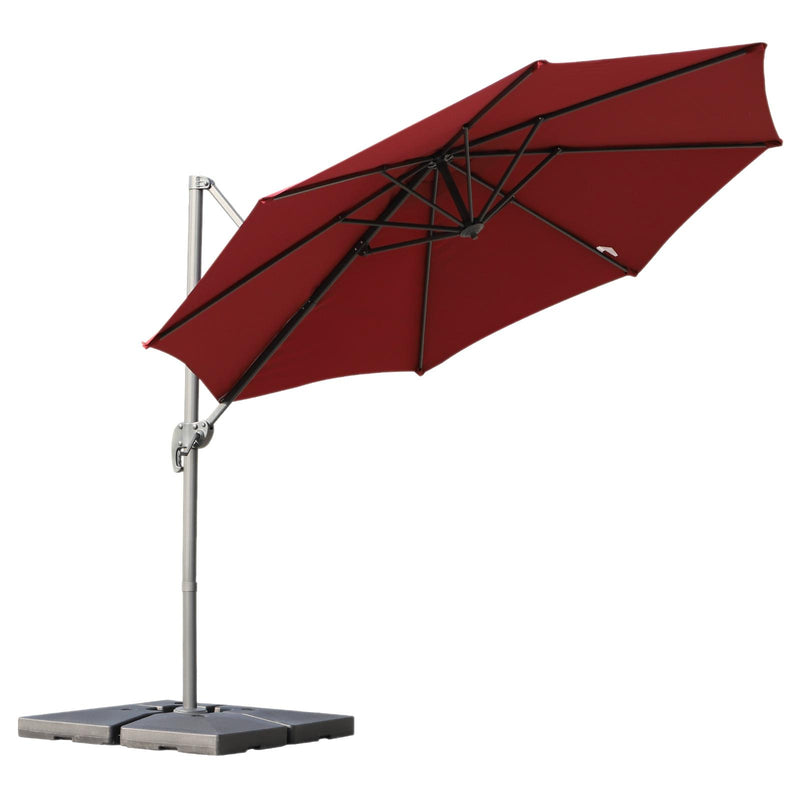 Ombrellone Decentrato da Giardino in Acciaio Ø2,95x2,5 m 360° Rosso 