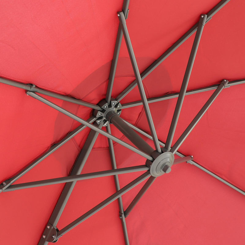 Ombrellone Decentrato da Giardino in Acciaio Ø2,95x2,5 m 360° Rosso 