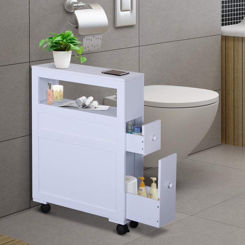 Mobiletto da Cucina in Legno con Ripiano e 2 Cassetti Posate Bianco 16x52x66 cm