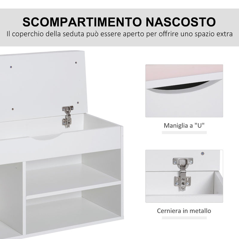 Panca da Ingresso Scarpiera con Sedile Imbottito Ribaltabile in Legno Bianco 80x30x47 cm 