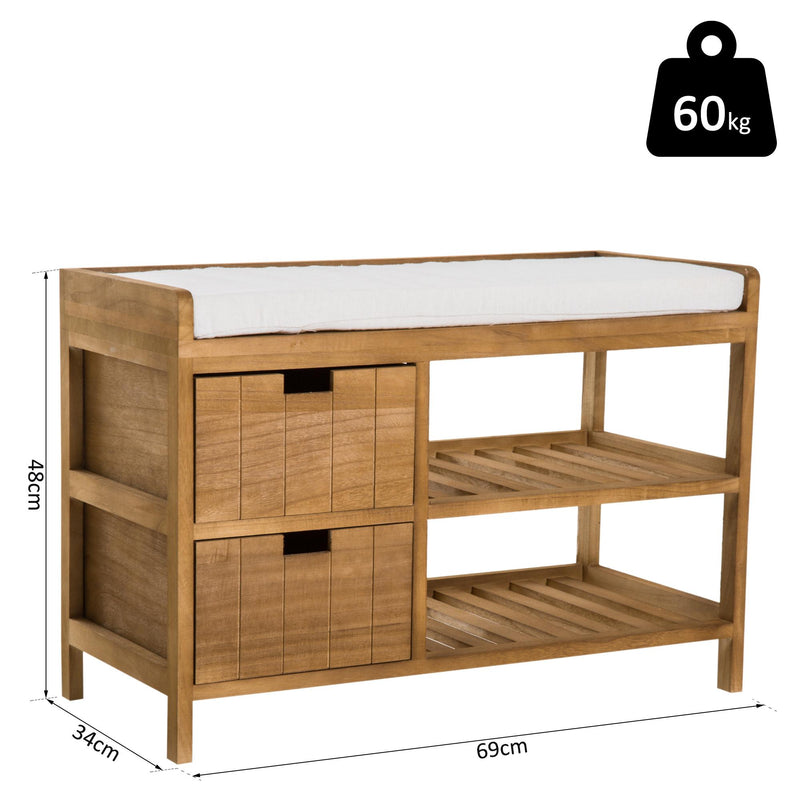 Panca Contenitore da Ingresso con Cassetti e Ripiani in Legno Chiaro 69x34x48 cm 