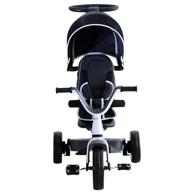 Passeggino Triciclo per Bambini con Maniglione Tettuccio e Cestino Grigio Scuro 