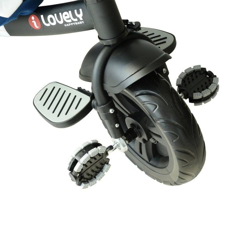 Passeggino Triciclo per Bambini con Maniglione e Tettuccio Nero e Blu 